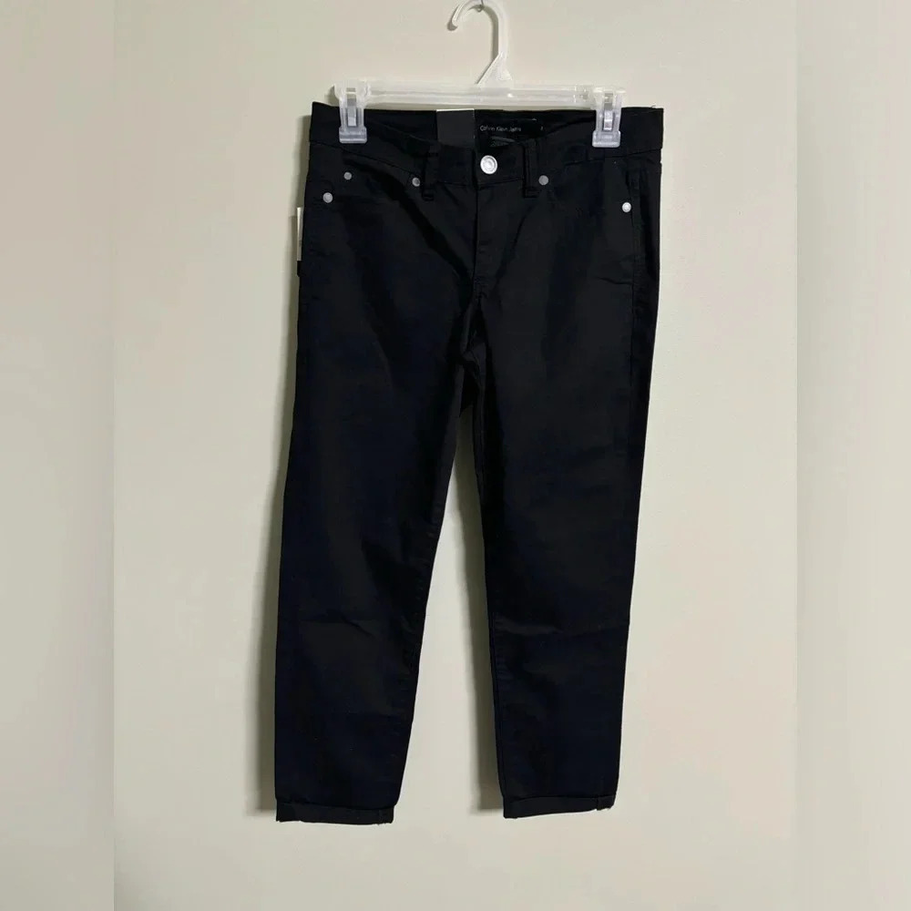Calvin Klein Jeans Power Stretch Skinny Crop Slim Fit Pants Black Size 2 New